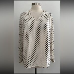 EUC Talbots Ivory Embellished Polka Dot Long Sleeve Blouse sz XL